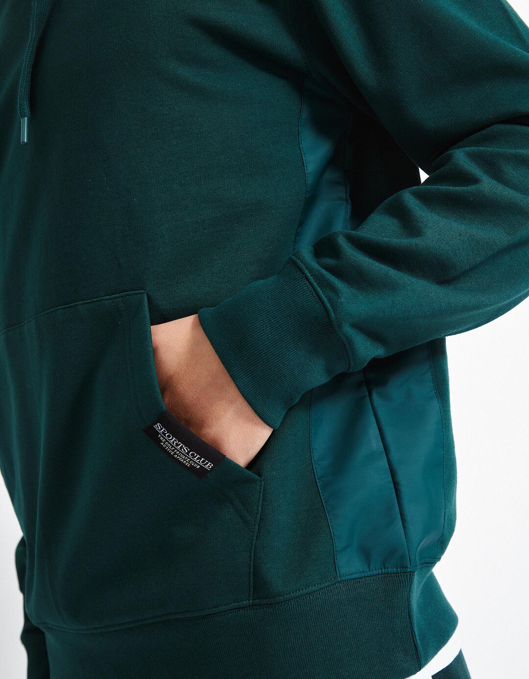 Sweatshirt de Felpa Detalhes Nylon Capuz, Homem, Verde Escuro
