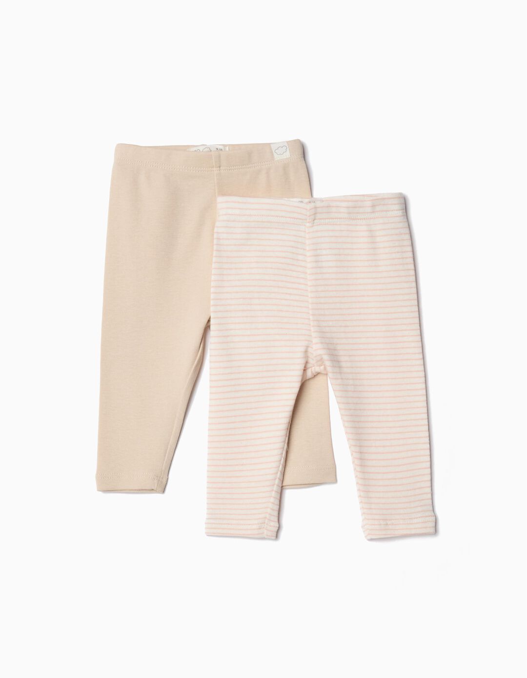 Pack 2 Leggings, Rec&eacute;m-nascido, Rosa Claro/Bege