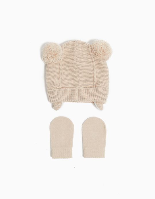 Comprar Online Conjunto Gorro + Luvas Malha, Recém-nascido, Bege