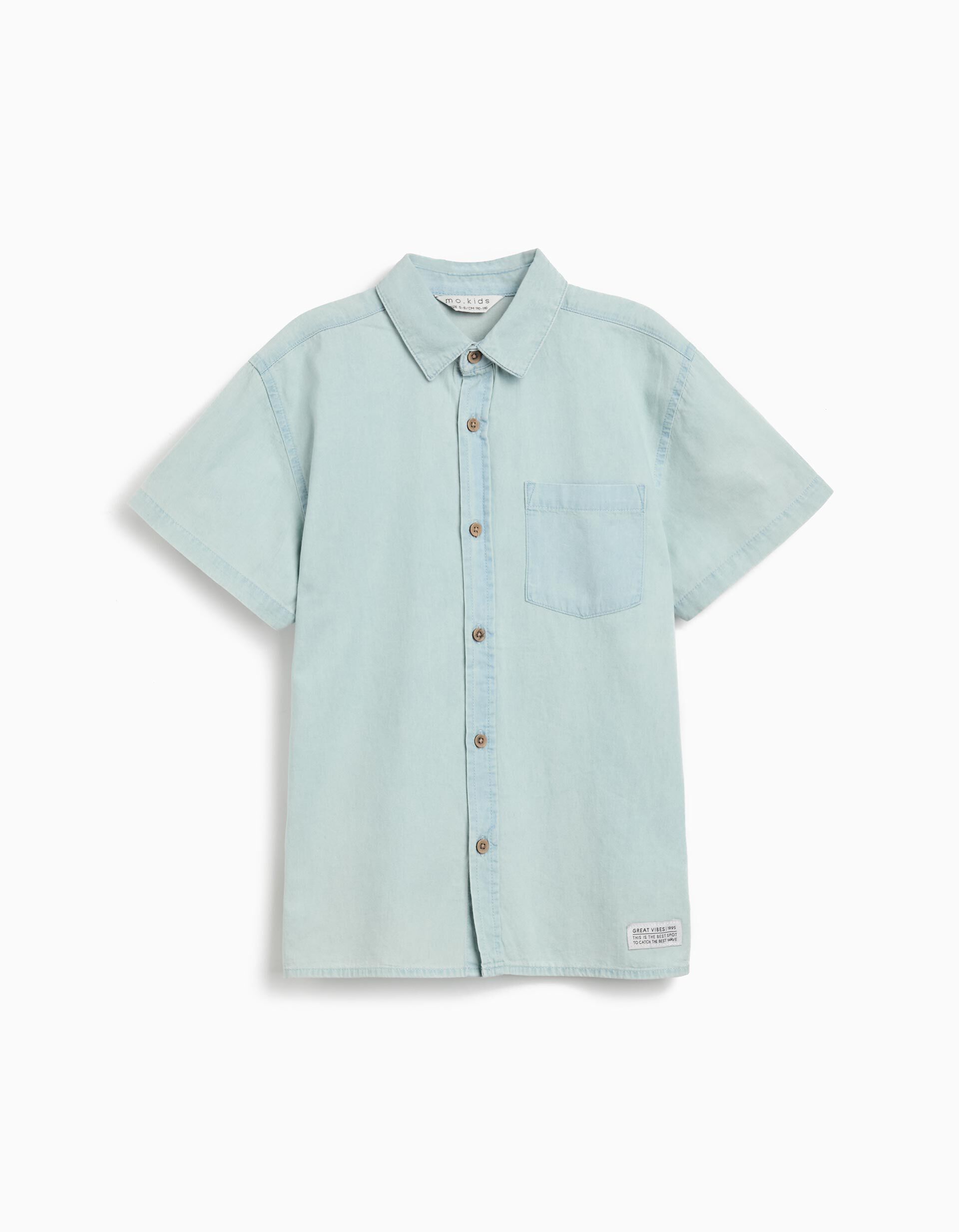 Camisa de Ganga, Menino, Azul Claro