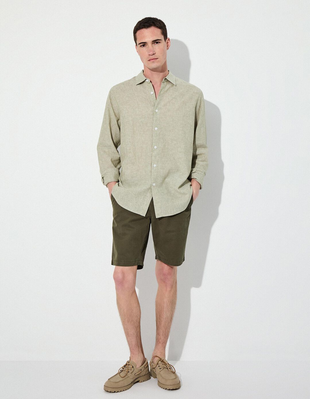 Camisa de Linho, Homem, Verde Escuro 