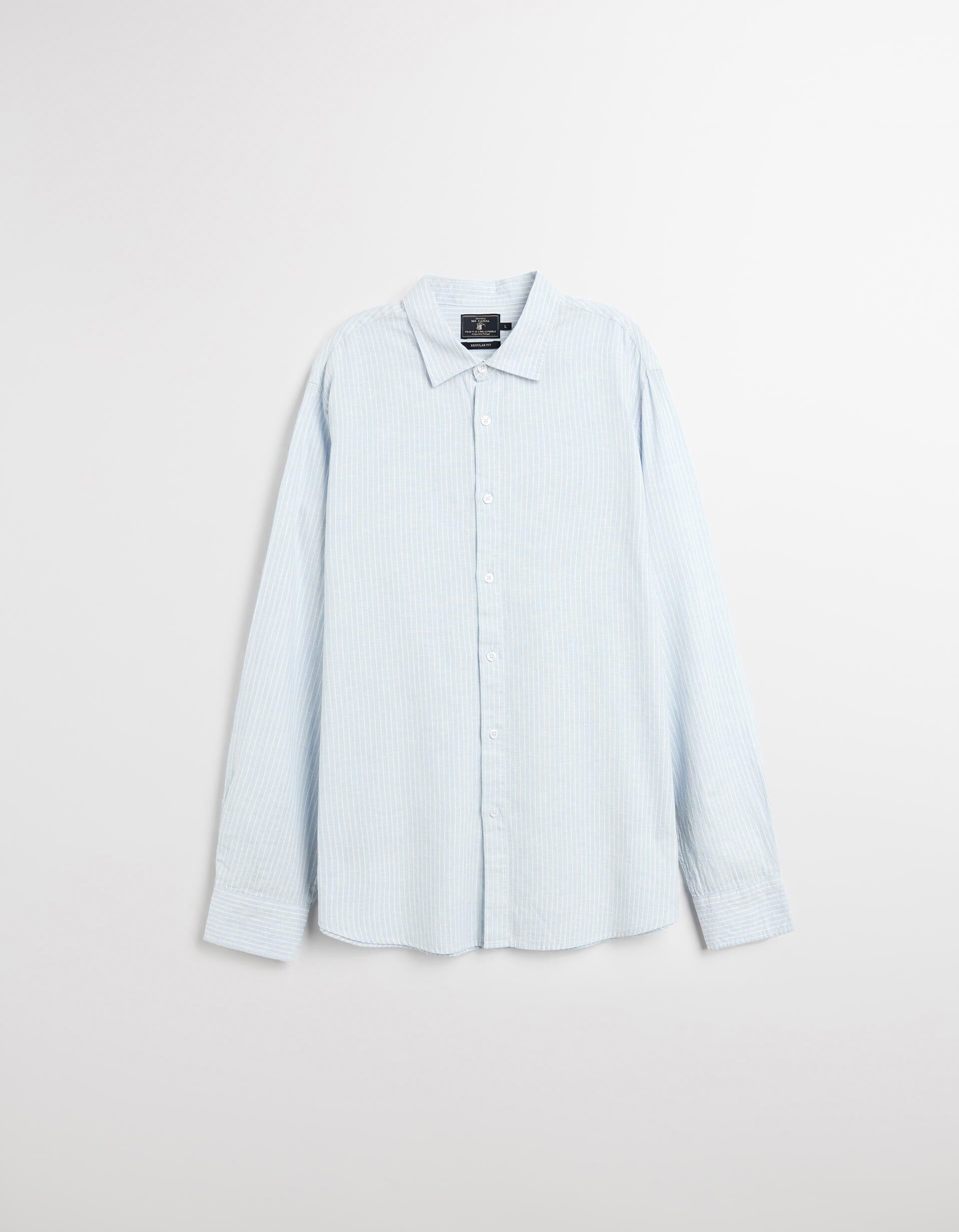 Comprar Online Camisa Riscas de Linho, Homem, Azul Claro 