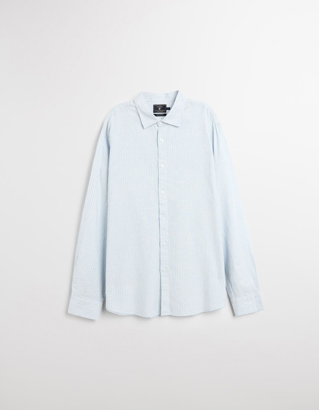 Camisa Riscas de Linho, Homem, Azul Claro 