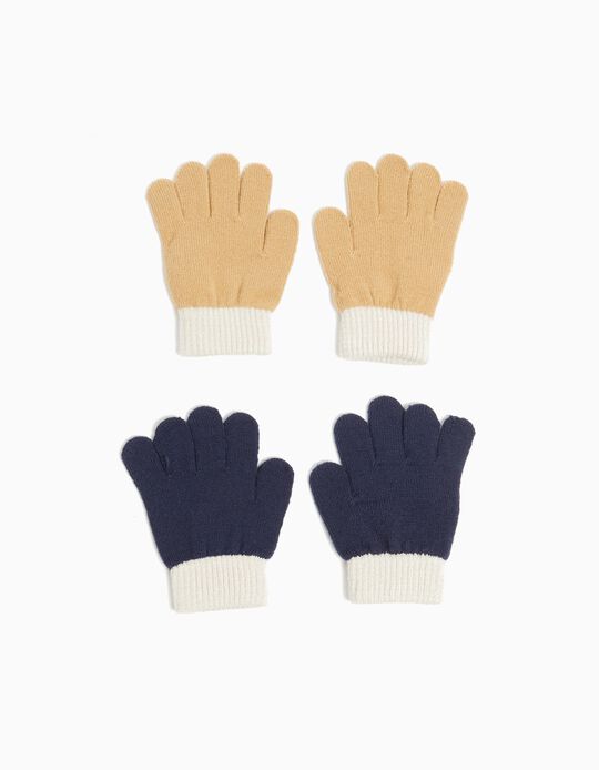 Comprar Online Pack 2 Pares de Luvas, Menino, Azul Escuro/Amarelo