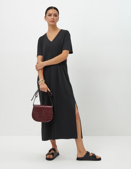 Comprar Online Vestido T-shirt Decote em V, Mulher, Preto