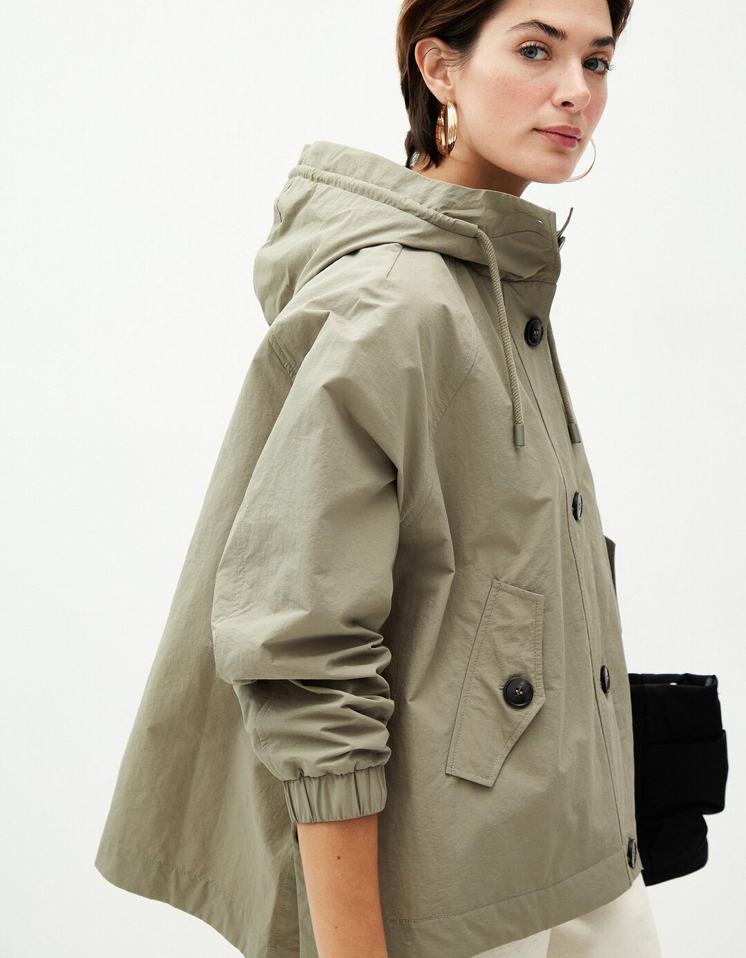 Parka com Botões, Mulher, Verde Escuro