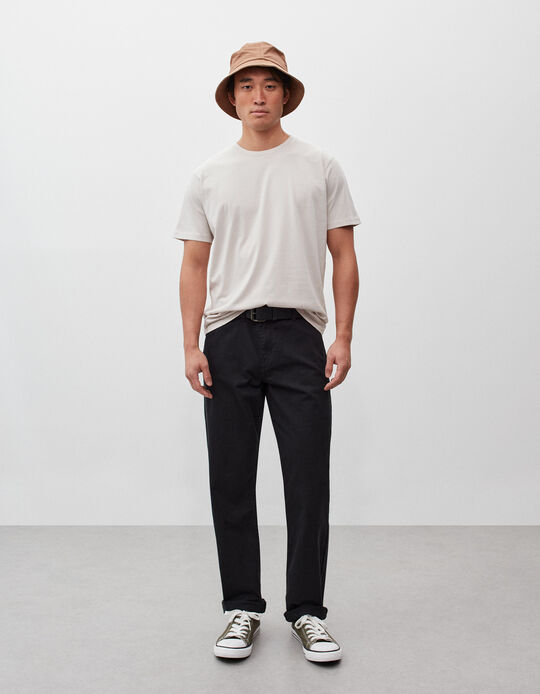Comprar Online Calças de Sarja Regular Fit, Homem, Preto