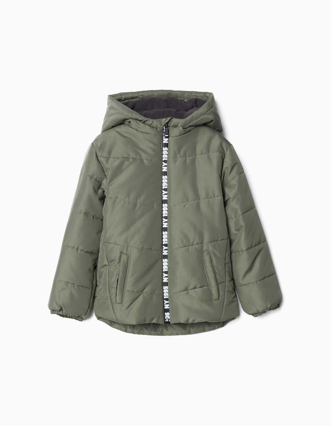Casaco Acolchoado Capuz, Menino, Verde Escuro