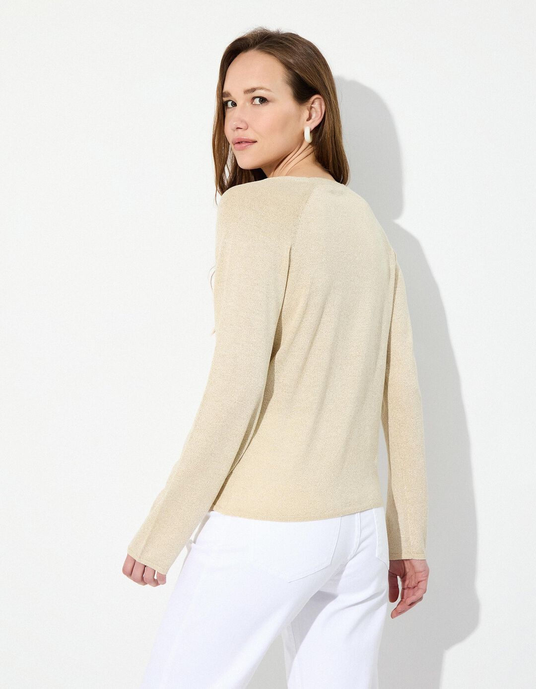 Camisola Decote em V, Mulher, Dourado