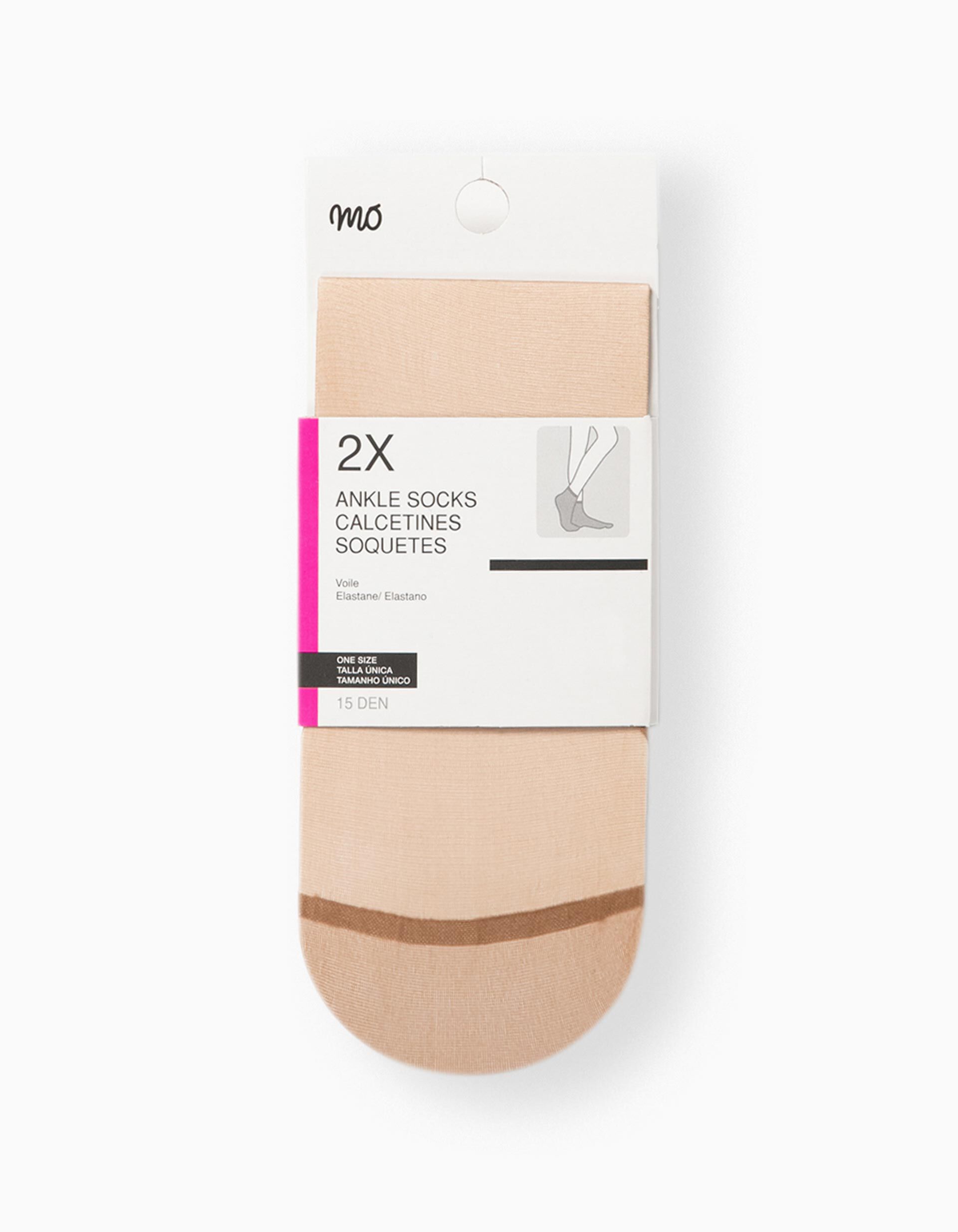 Pack 2 Meias Pelo Tornozelo 15 Den, Mulher, Bege