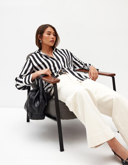 Comprar Online Camisa de Manga Comprida Riscas, Mulher, Preto