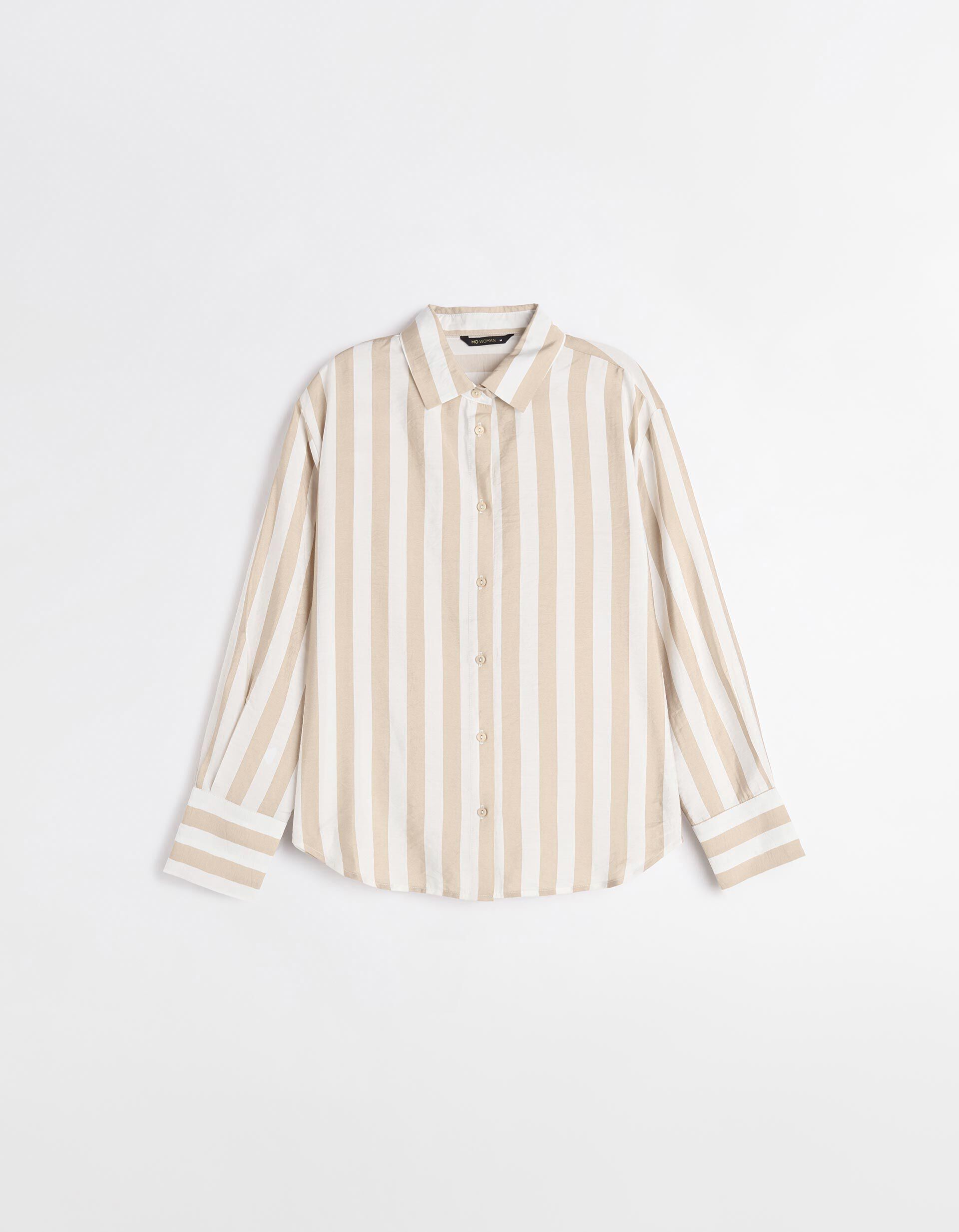 Comprar Online Camisa de Manga Comprida Riscas, Mulher, Bege