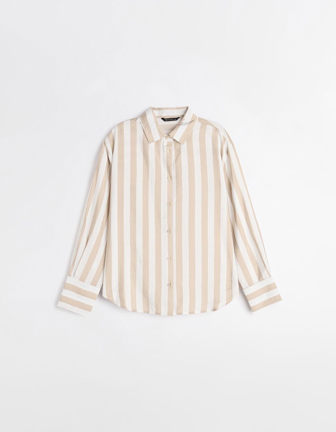 Camisa de Manga Comprida Riscas, Mulher, Bege