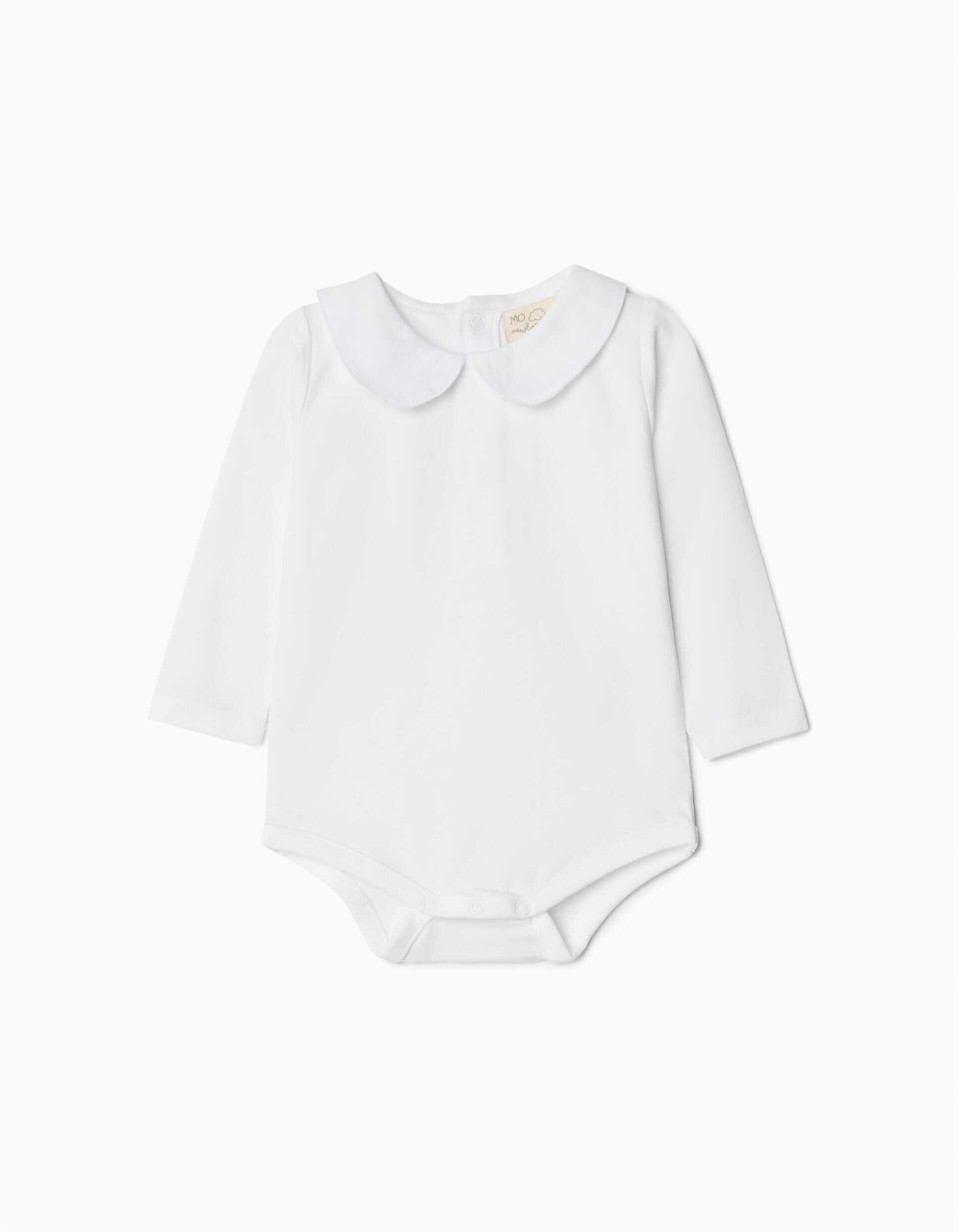 Body de Manga Comprida Gola, Recém-nascido, Branco