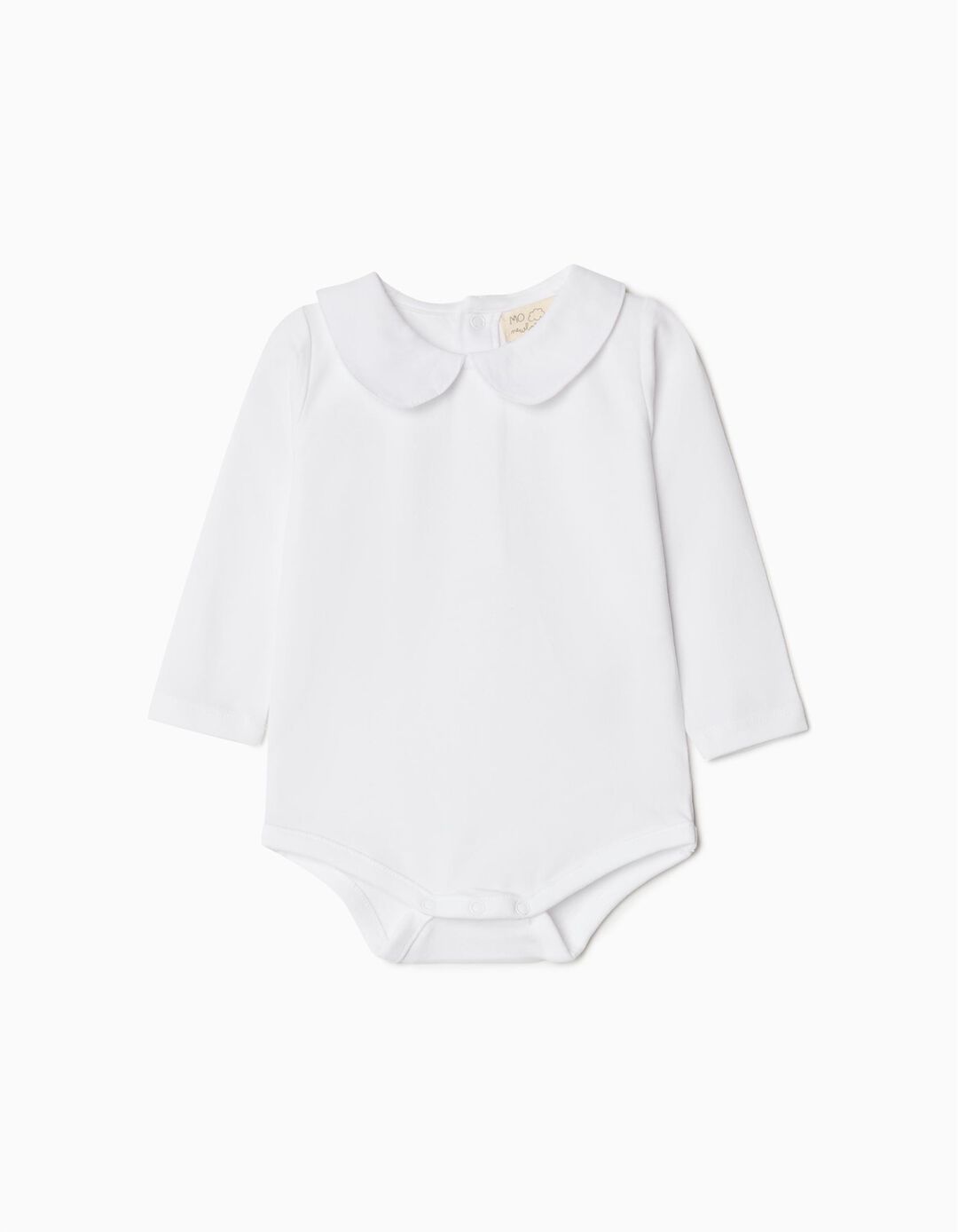Body de Manga Comprida Gola, Rec&eacute;m-nascido, Branco