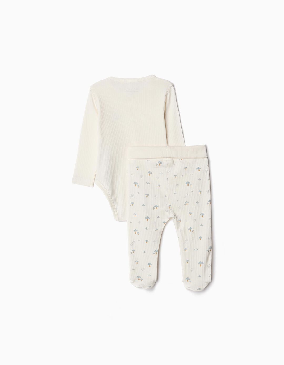 Conjunto Canelado Body de Manga Comprida + Calças Pés, Bebé, Bege Claro