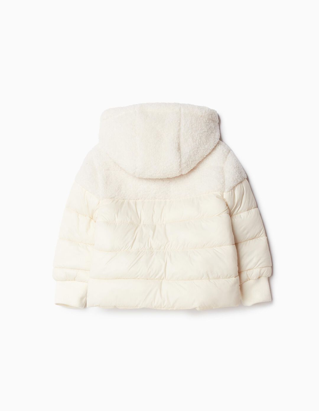 Casaco Acolchoado Capuz Sherpa, Menina, Branco