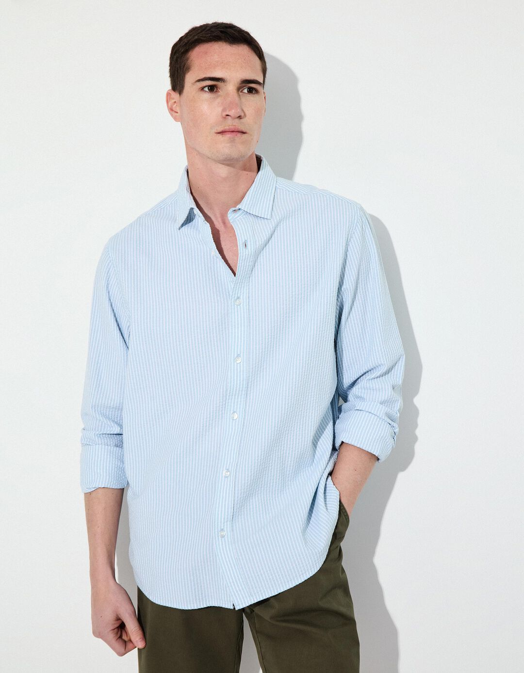 Camisa Riscas, Homem, Azul Claro