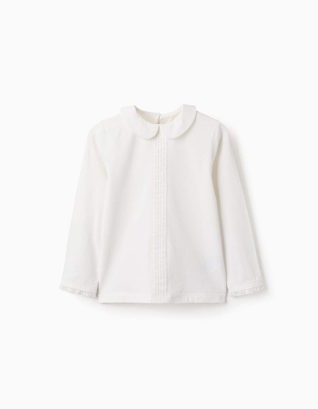 T-shirt com Plissado e Folhos para Menina, Branco