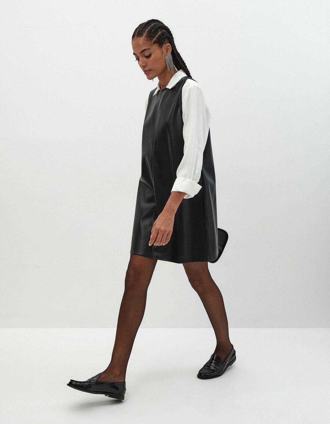 Vestido Pele Sintética, Mulher, Preto