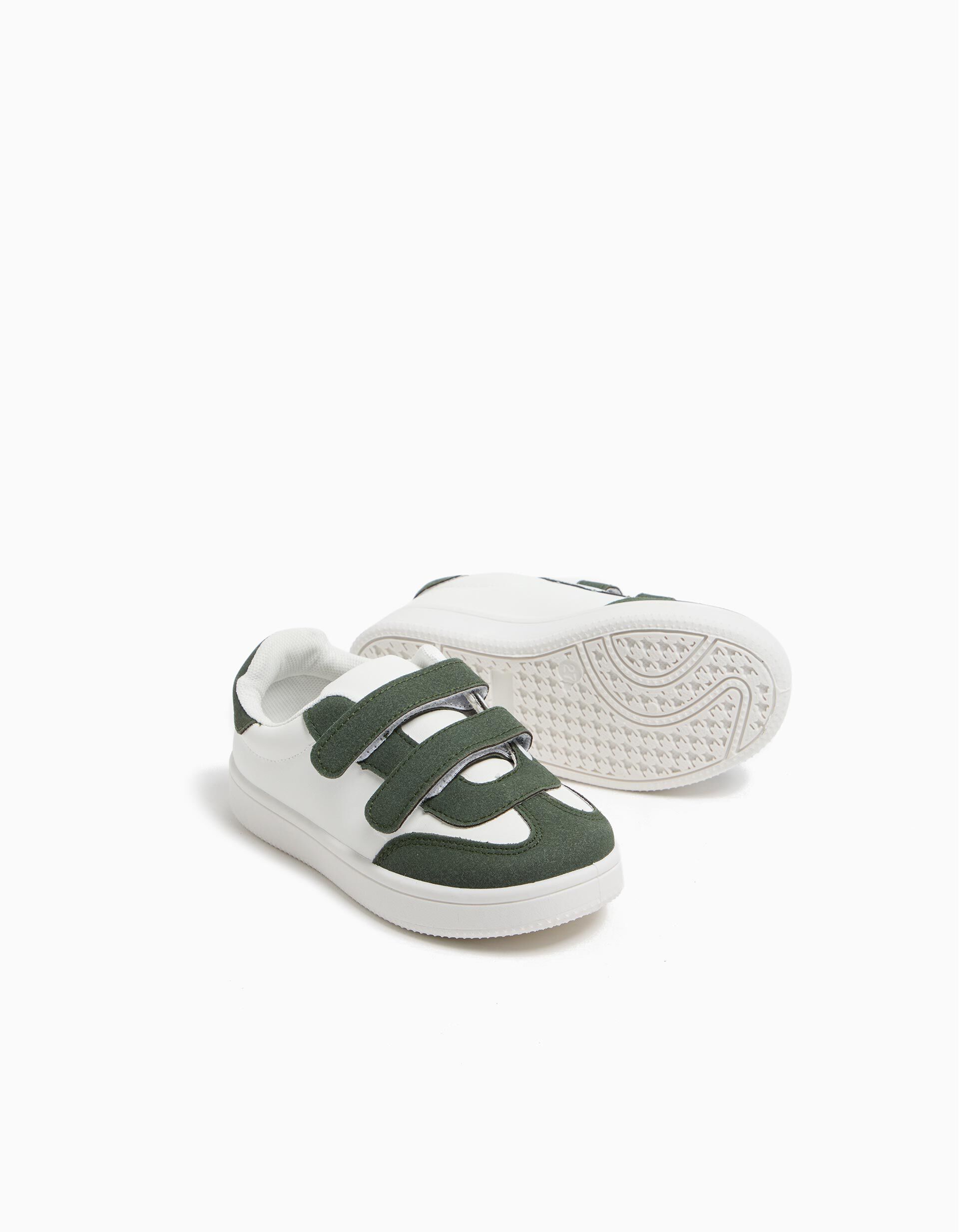 Sapatilhas Contraste Velcros, Beb&eacute;, Verde Escuro