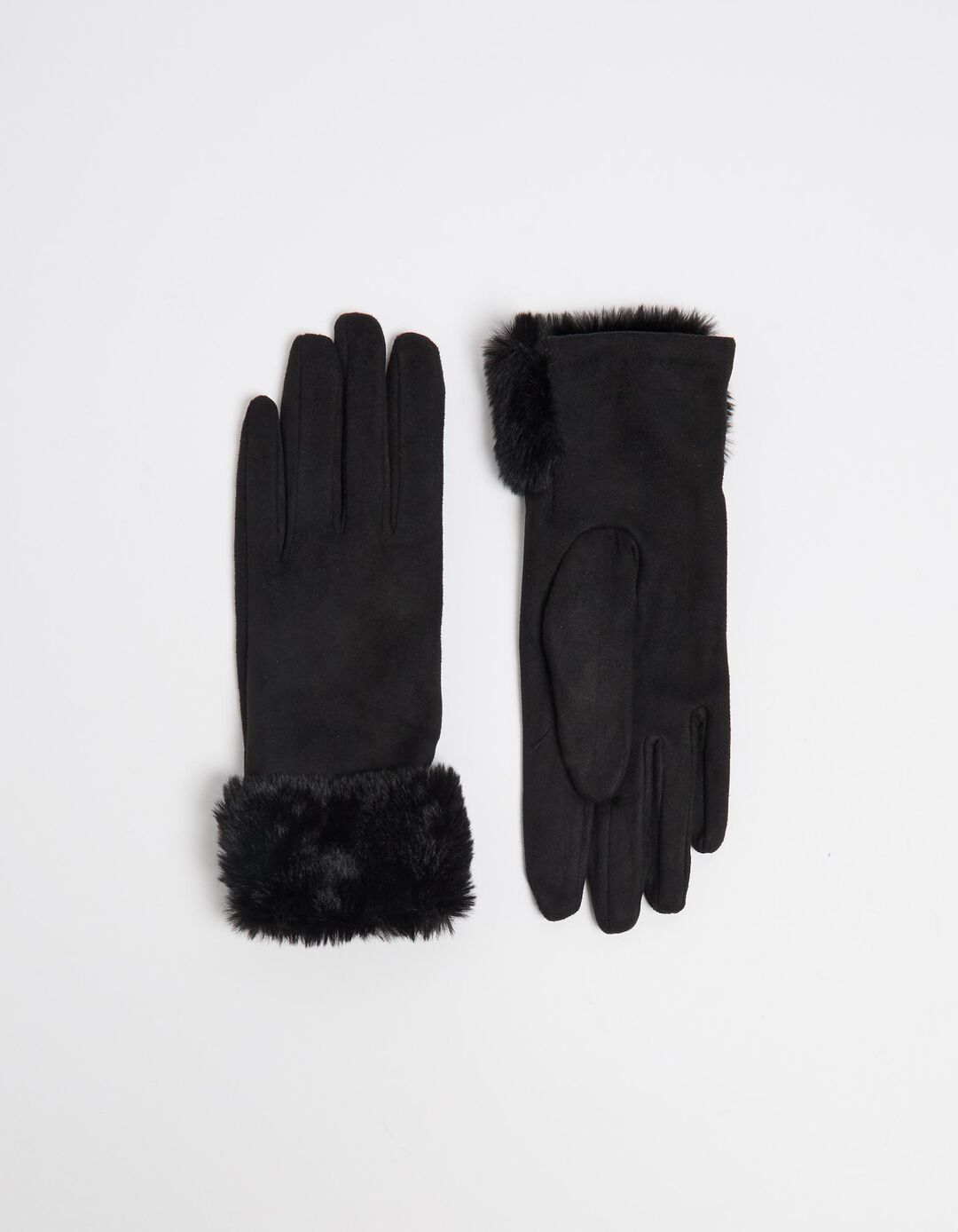 Luvas Detalhe Pelo Sint&eacute;tico, Mulher, Preto