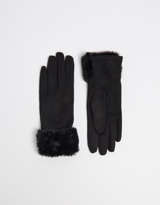 Comprar Online Luvas Detalhe Pelo Sintético, Mulher, Preto