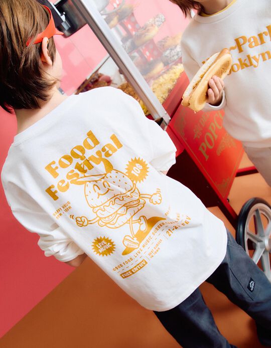 Comprar Online T-shirt de Manga Comprida Estampado, Menino, Branco