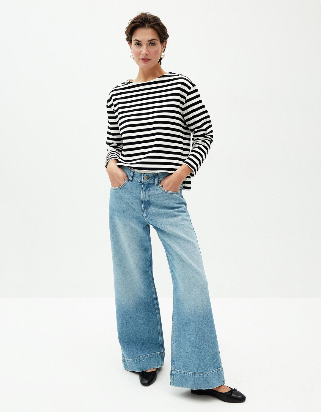 Calças de Ganga Wide Leg, Mulher, Azul
