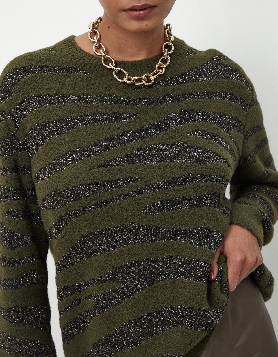 Camisola de Malha Zebra, Mulher, Verde