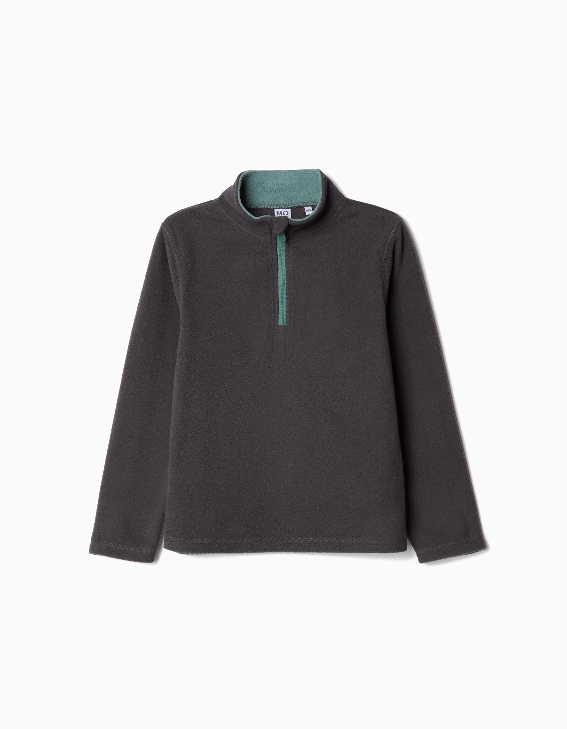 Sweatshirt Polar Fecho de Correr, Menino, Cinzento Escuro