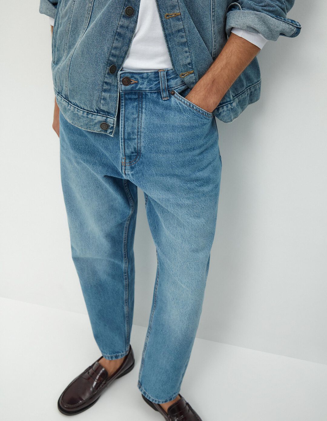 Calças de Ganga 'Relaxed Crop Fit', Homem, Azul