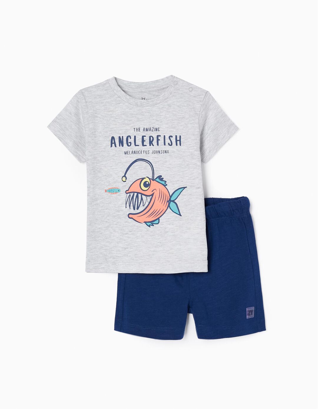 T-shirt + Cal&ccedil;&otilde;es em Algod&atilde;o para Beb&eacute; Menino 'Tamboril', Cinza/Azul Escuro