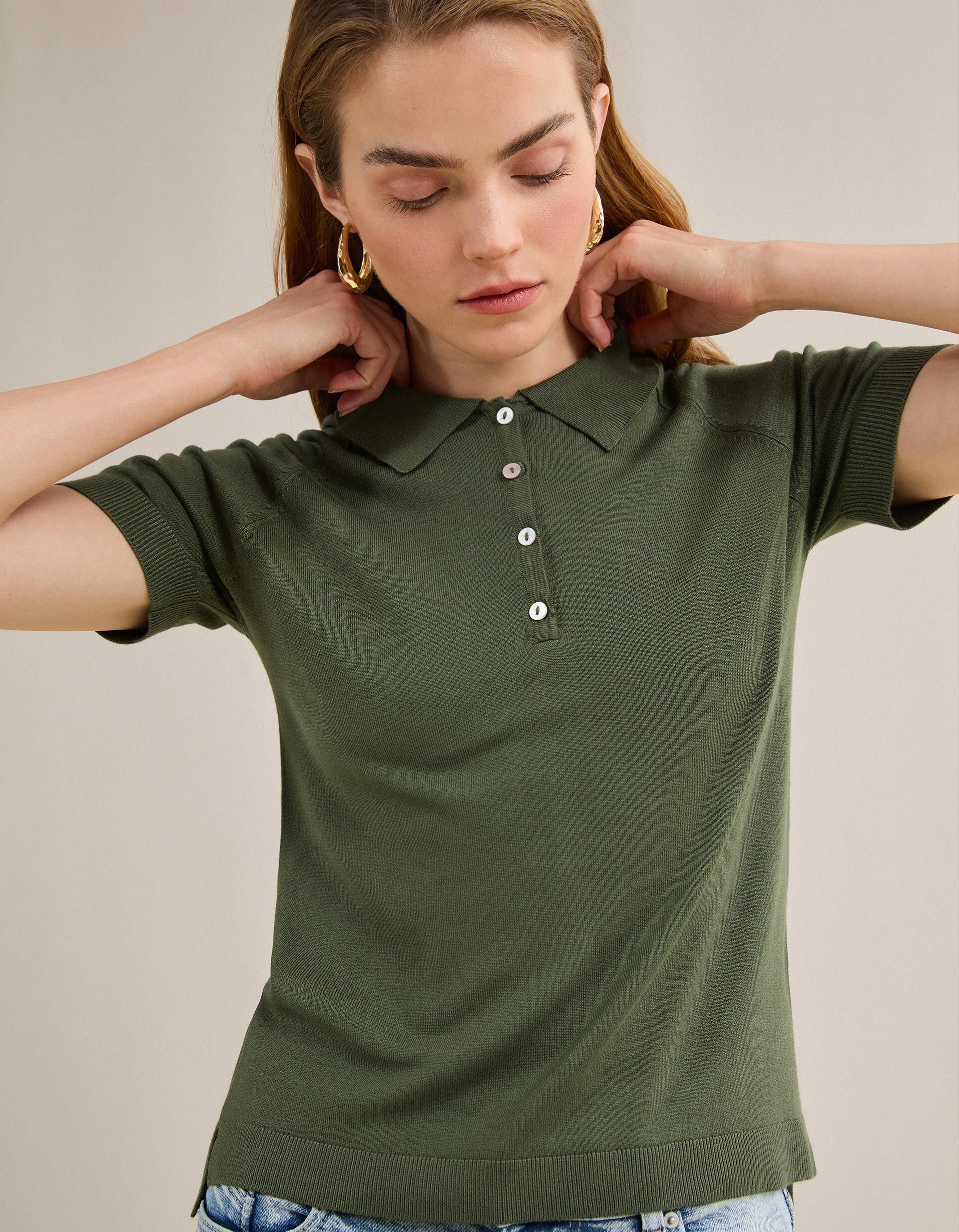 Polo Manga Curta, Mulher, Verde Escuro