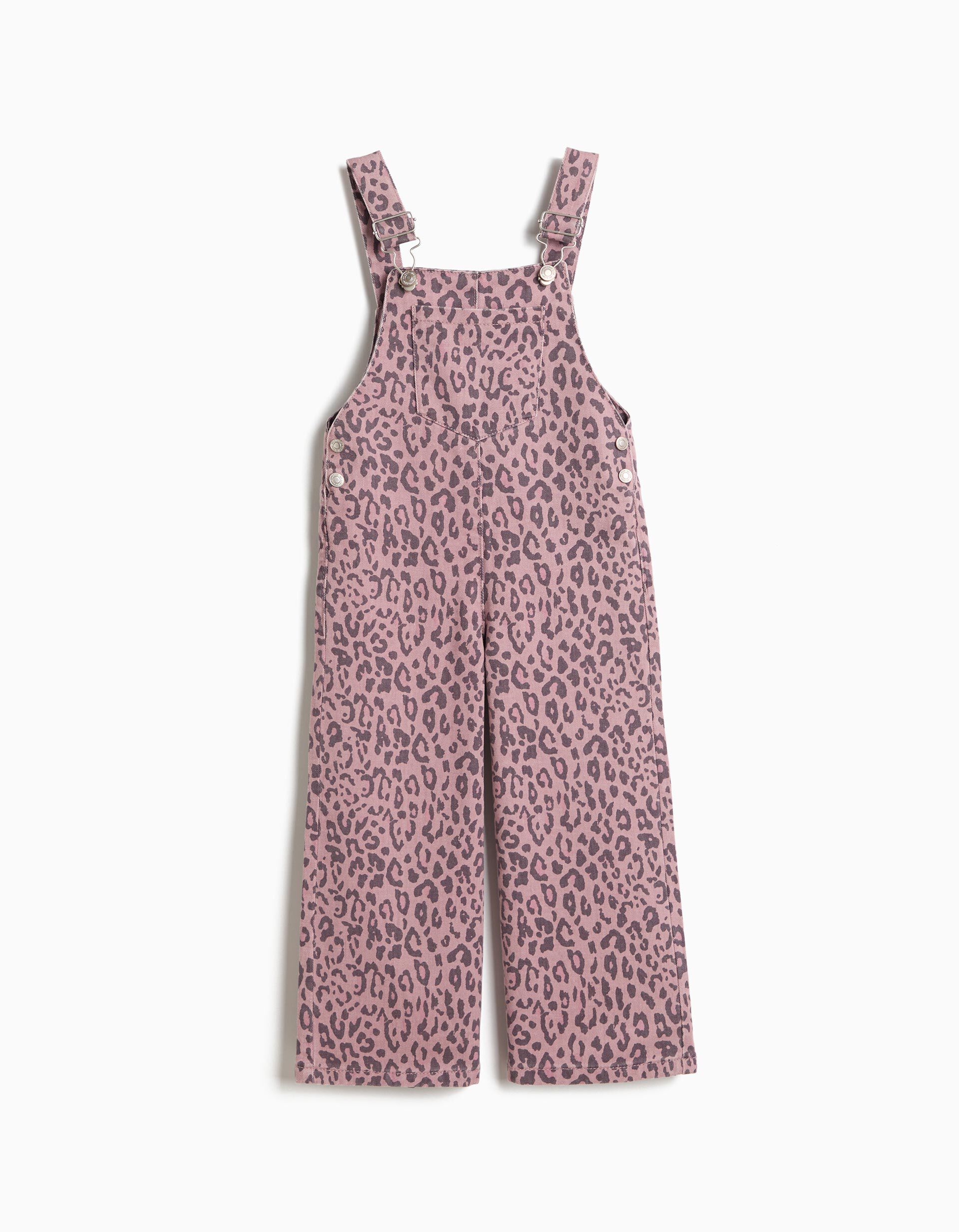 Jardineiras Animal Print, Menina, Rosa