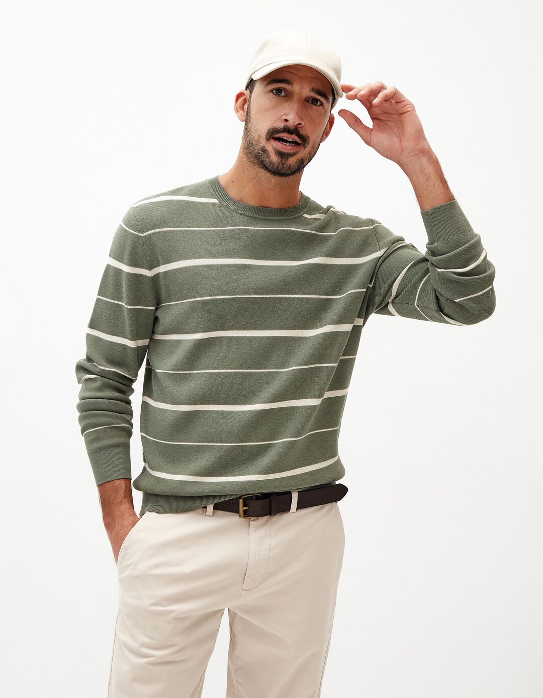 Camisola de Malha Riscas, Homem, Verde Claro