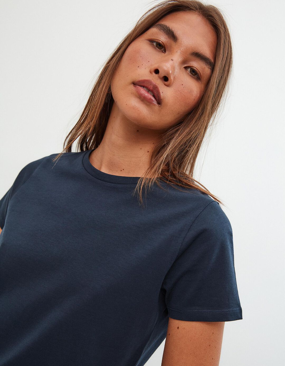 T-shirt Decote Redondo, Mulher, Azul Escuro