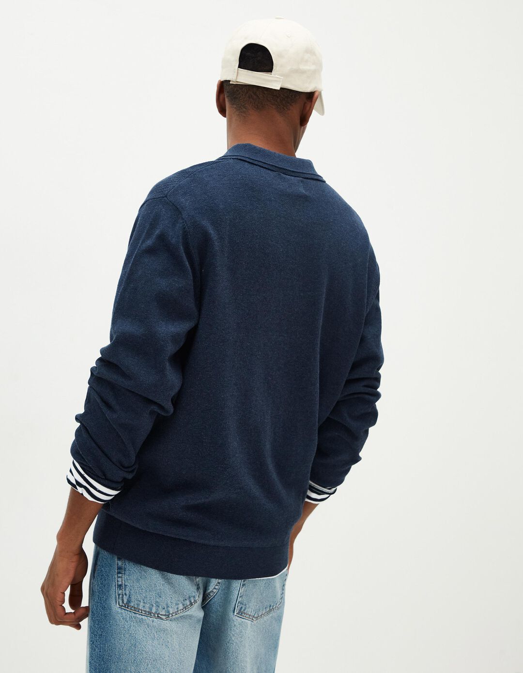 Polo de Malha Manga Comprida, Homem, Azul