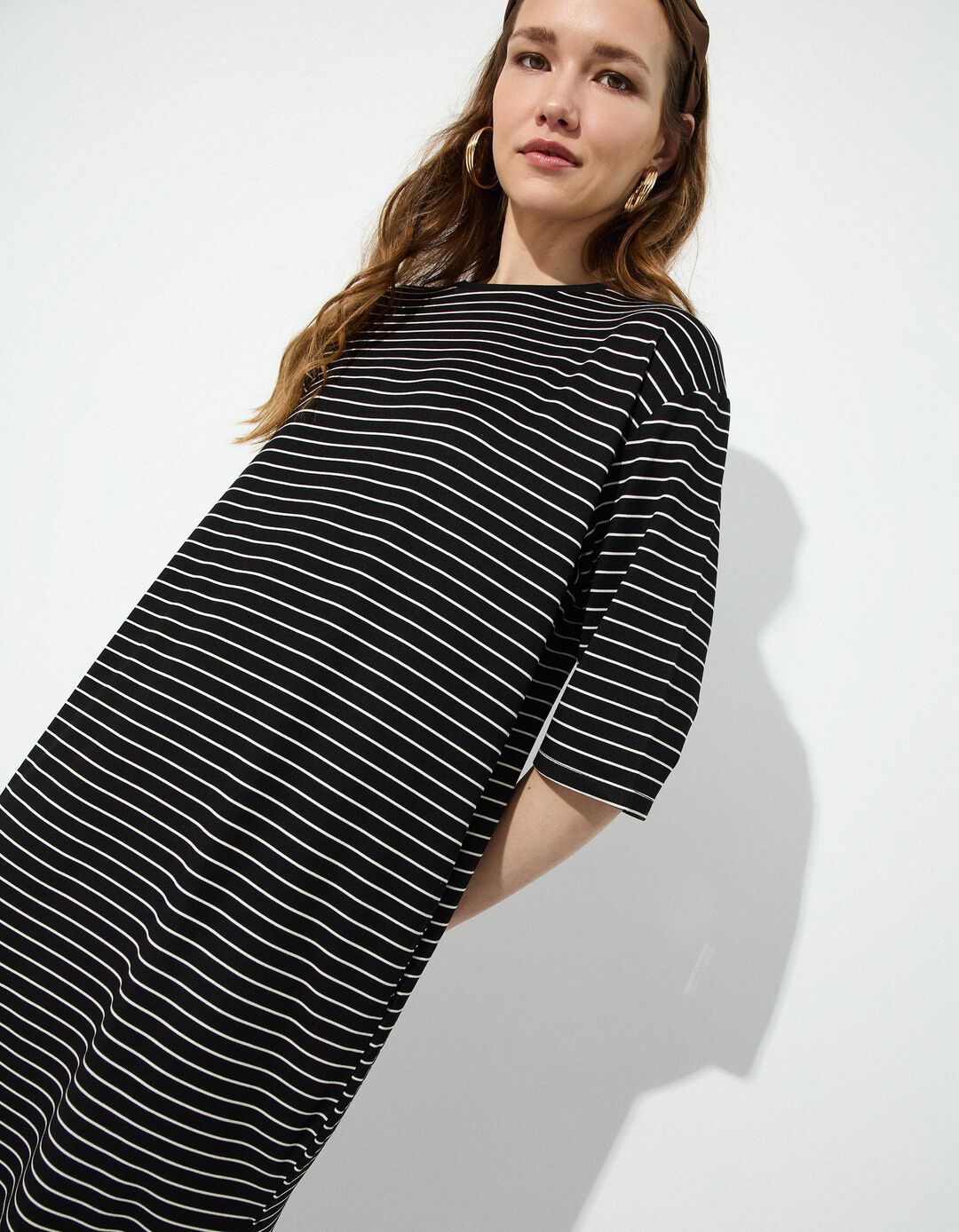 Vestido T-shirt Riscas, Mulher, Preto