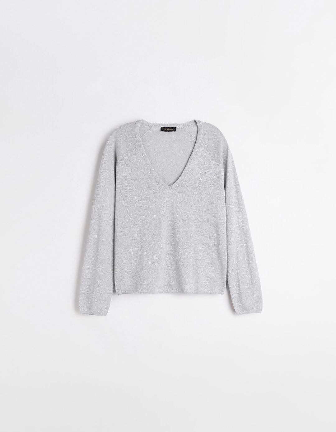 Camisola Decote em V, Mulher, Cinzento
