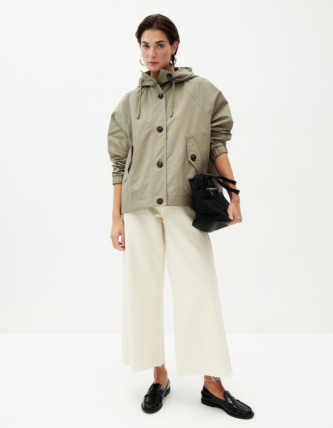 Parka com Botões, Mulher, Verde Escuro