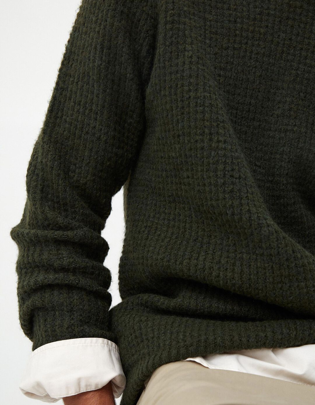 Camisola Malha Waffle Mesclada, Homem, Verde Escuro