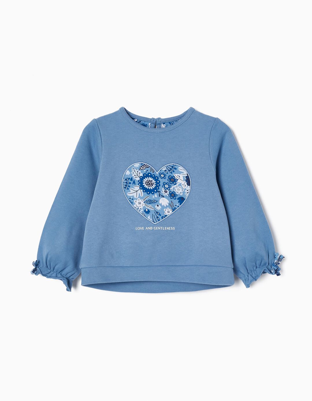 Sweat de Algod&atilde;o para Beb&eacute; Menina 'Cora&ccedil;&otilde;es&Flores', Azul