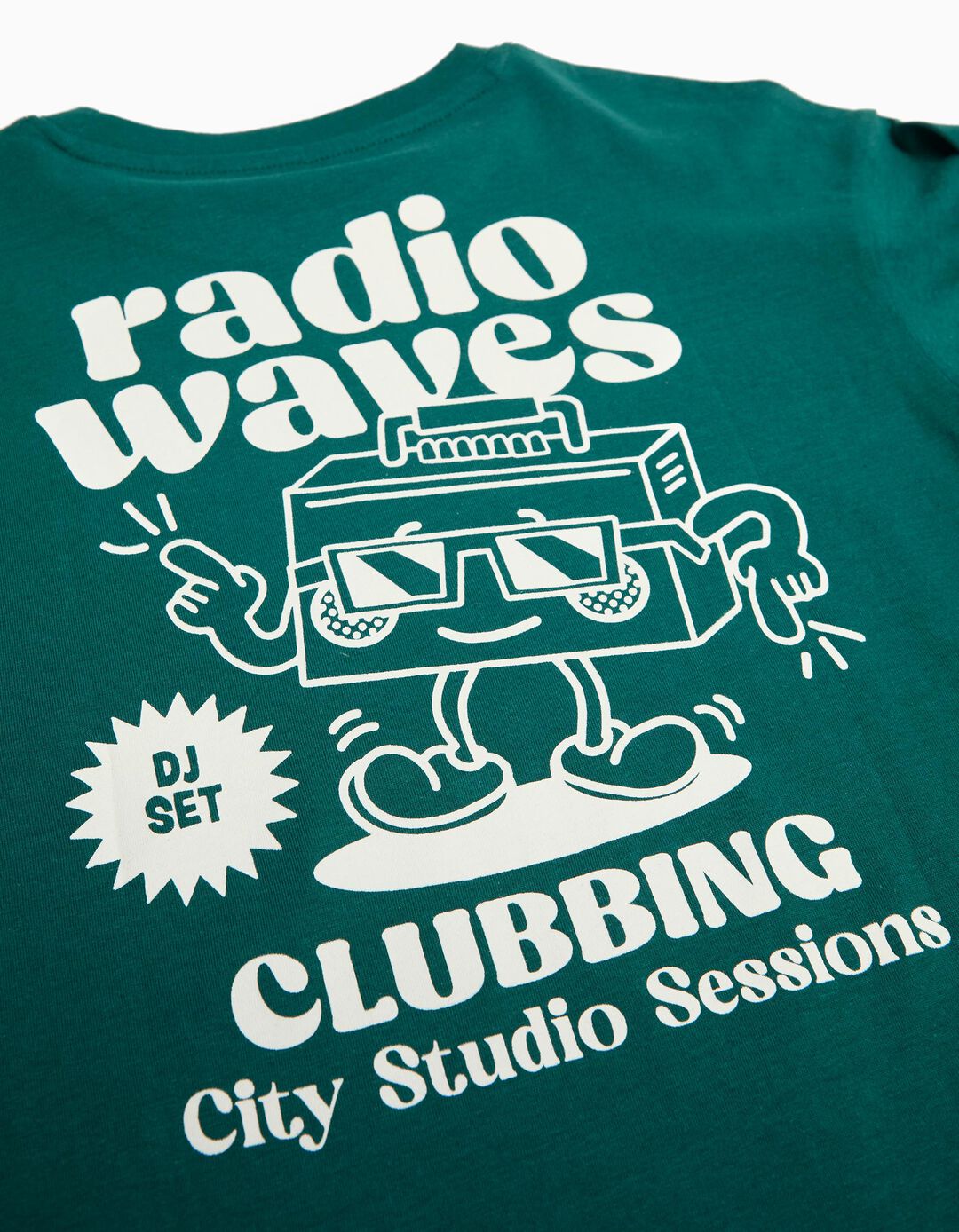 T-shirt de Manga Comprida Estampado, Menino, Verde Escuro