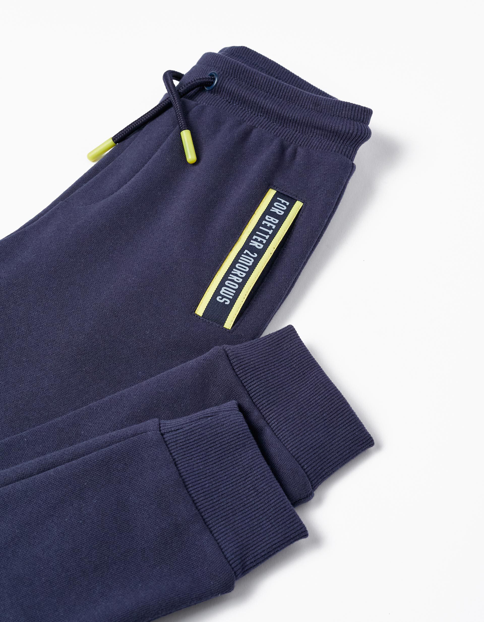 Comprar Online Cal&ccedil;as de Treino em Algod&atilde;o para Menino, Azul Escuro/Amarelo