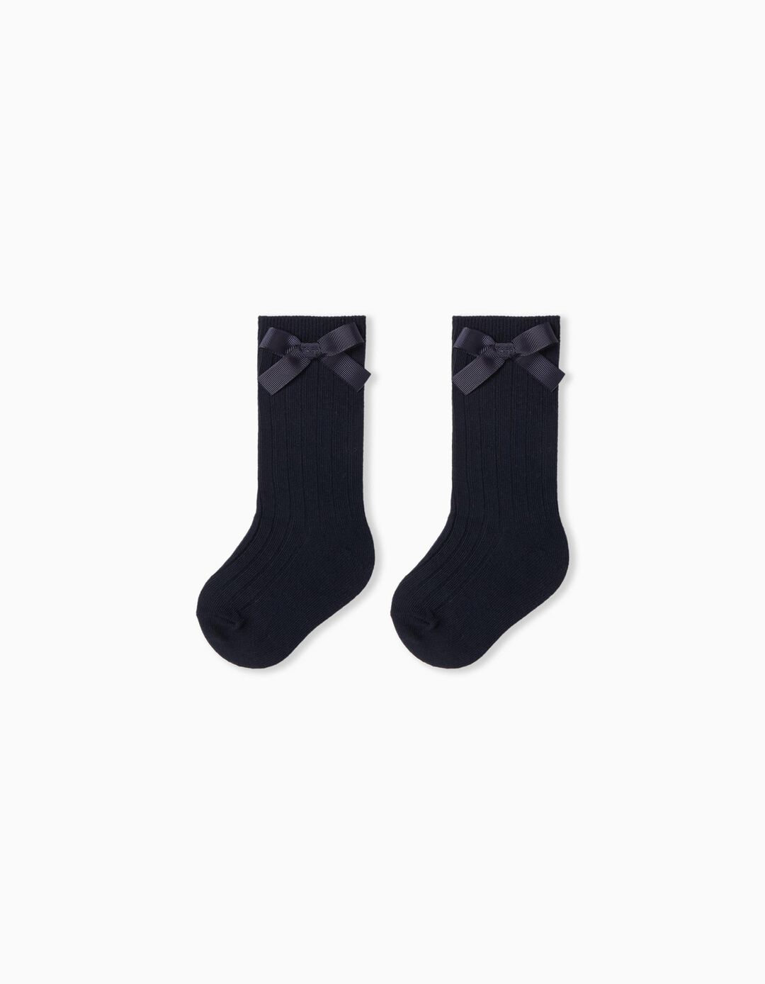 Pack 2 Pares de Meias Altas Caneladas La&ccedil;o, Menina, Azul Escuro