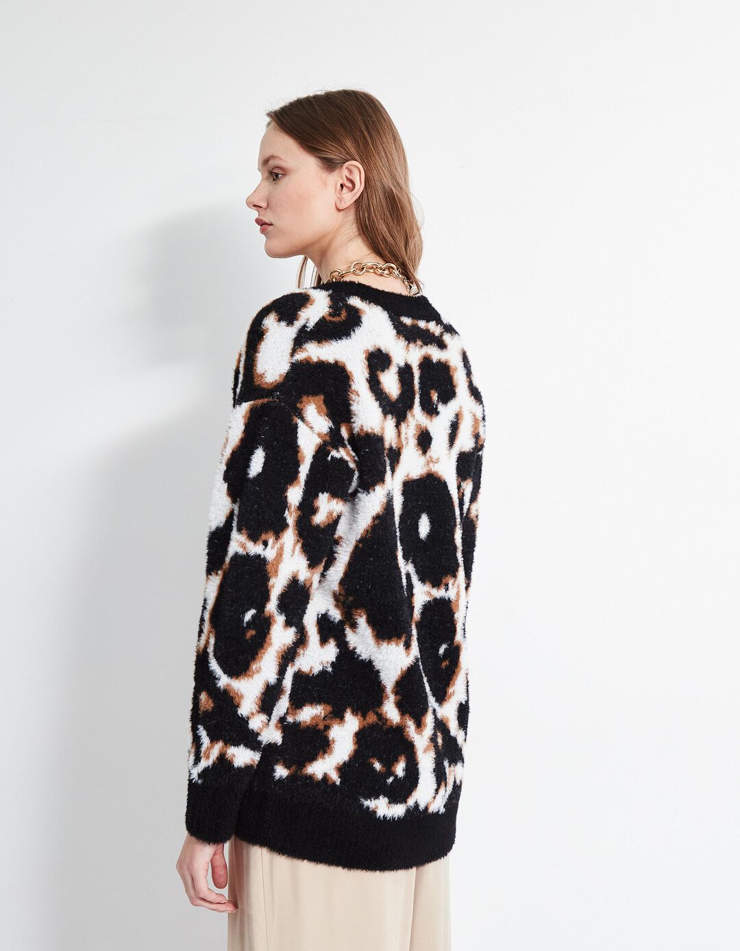 Casaco de Malha Leopardo, Mulher, Preto