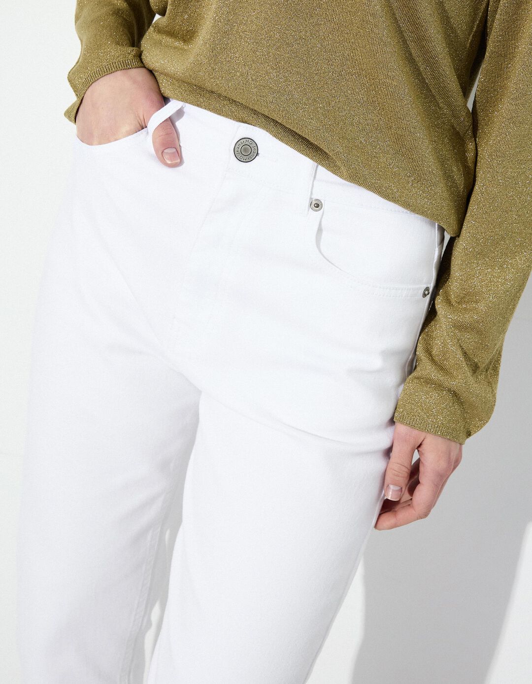 Calças de Ganga 'Tapered Mom Fit', Mulher, Branco