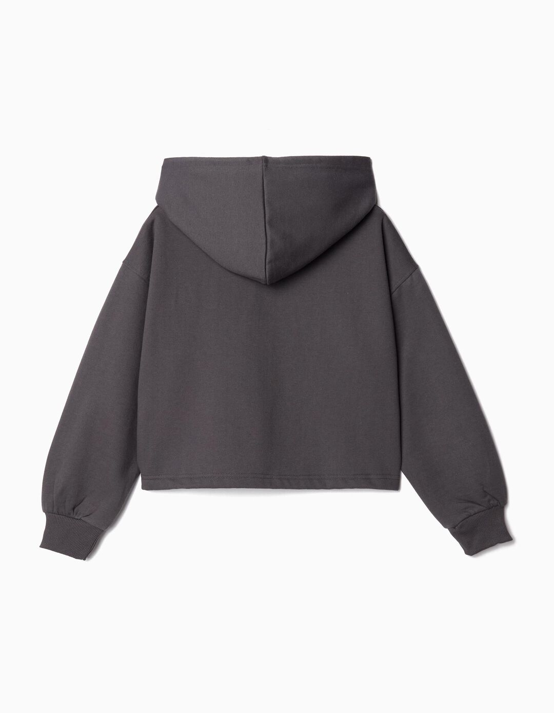 Sweatshirt Cropped de Felpa Capuz, Menina, Cinzento Escuro