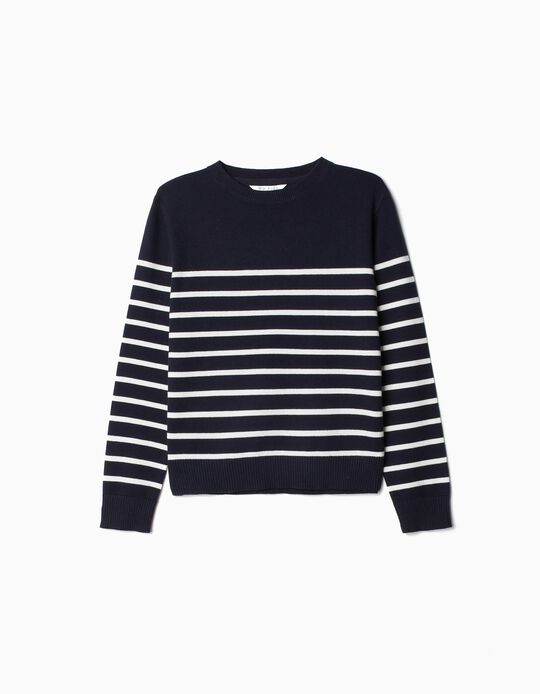 Comprar Online Camisola de Malha Riscas, Menina, Azul Escuro